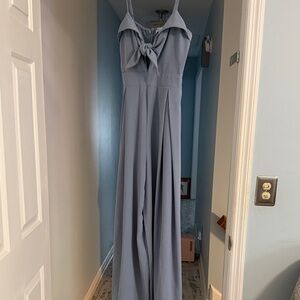 She+Sky blue tie front skinny strap zip pleated front jumpsuit size S preloved
